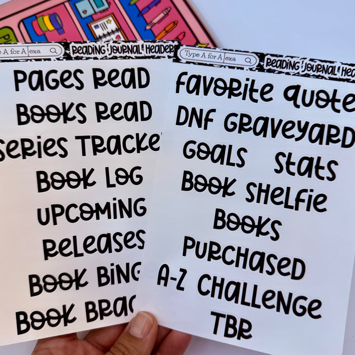 Literacy Header Reading Journal Header Stickers – TypeAforAlexa