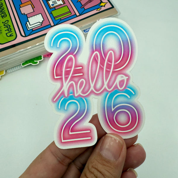 Neon Hello 2026 Stickers
