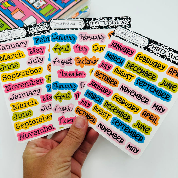 Colorful Month of the Year Text Stickers – TypeAforAlexa