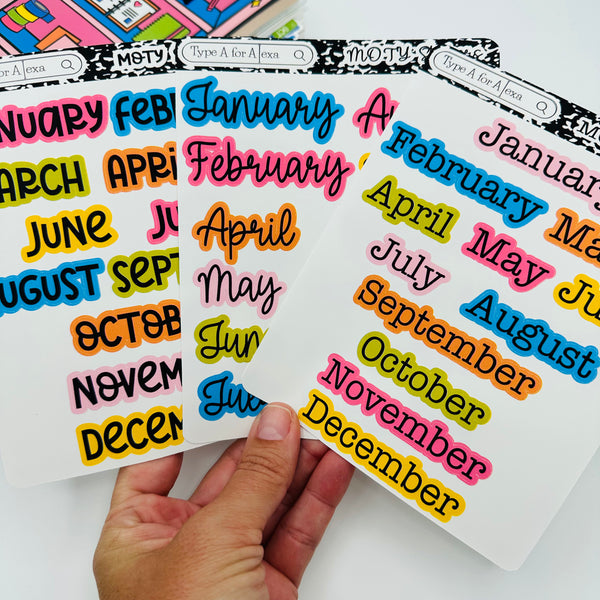 Colorful Month of the Year Text Stickers