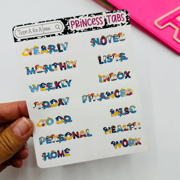 Princess Font Removable Tab Stickers