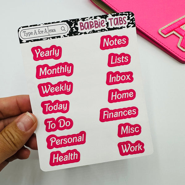 Barbie Font Removable Tab Stickers