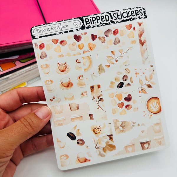 Coffee Break Torn Paper Sticker Sheet