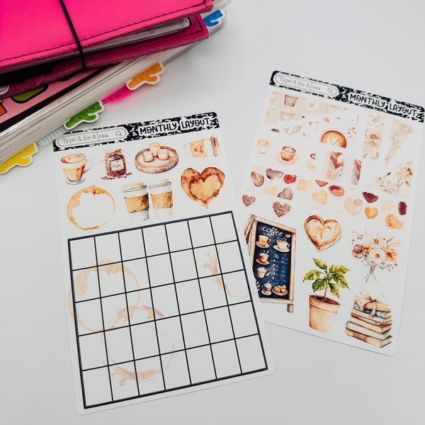Coffee Break Monthly Layout Sticker Kit