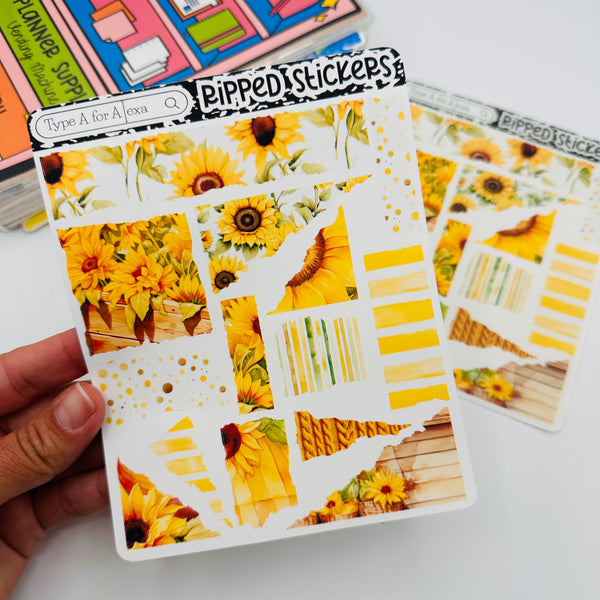 Sunflower Torn Paper Sticker Sheet