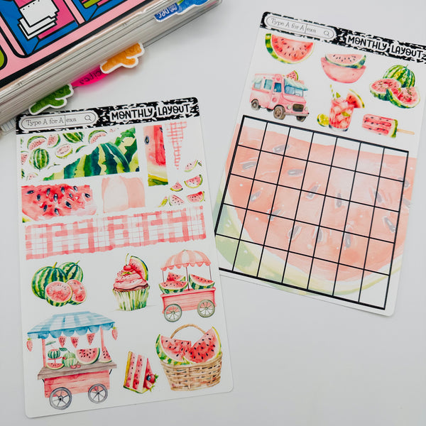 Summer Watermelon Monthly Layout Sticker Kit