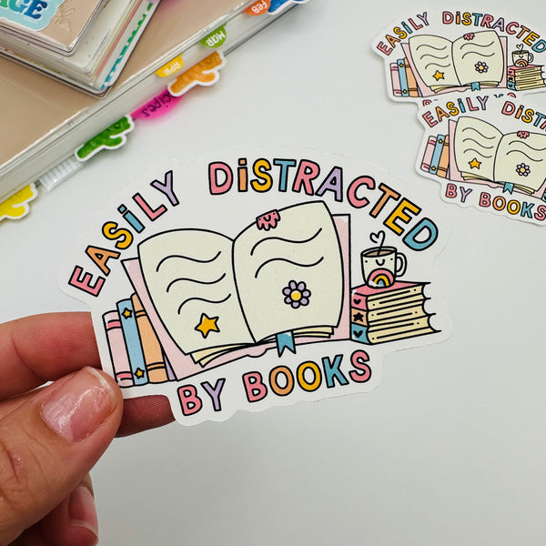 Easily Distracted By Books Vinyl Sticker