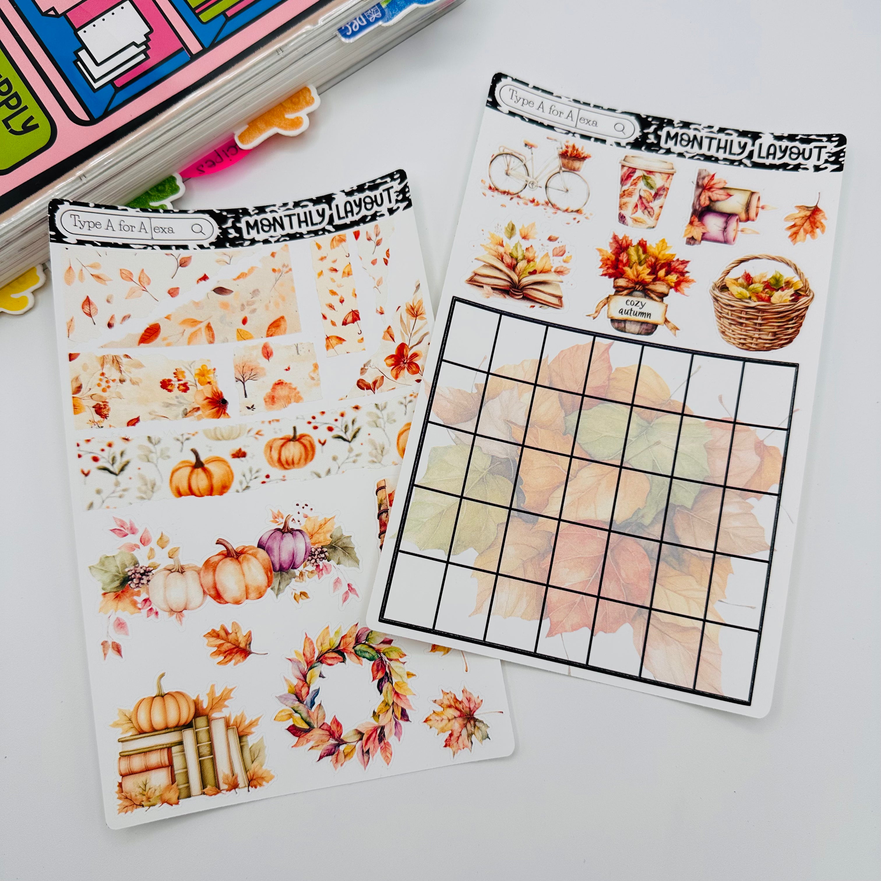 Basic Fall Monthly Layout Fall Leaves Monthly Layout Sticker Kit – TypeAforAlexa