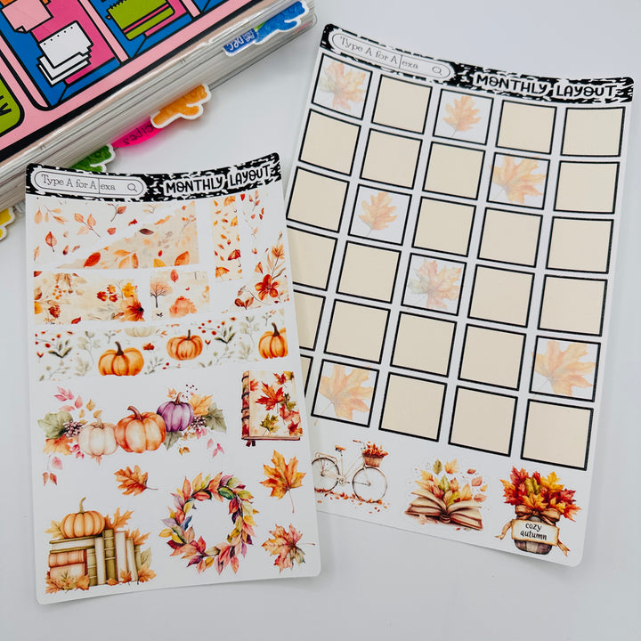 Basic Fall Monthly Layout Fall Leaves Monthly Layout Sticker Kit – TypeAforAlexa
