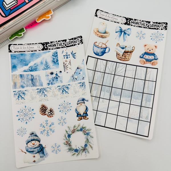 Winter Frost Planner Monthly Layout Sticker Kit