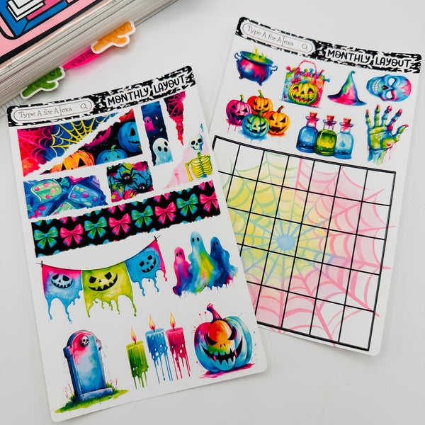 Neon Halloween Monthly Layout Sticker Kit