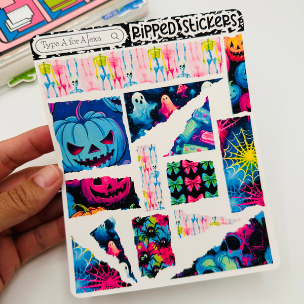 Neon Halloween Torn Paper Sticker Sheet