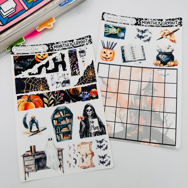 Halloween Planner Monthly Layout Sticker Kit